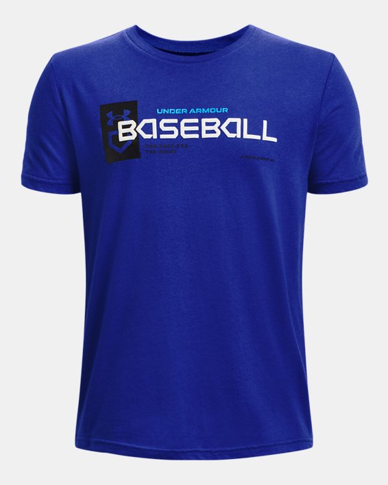 Boys' UA Baseball Wordmark Logo Short Sleeve, Blue, pdpMainDesktop image number 0